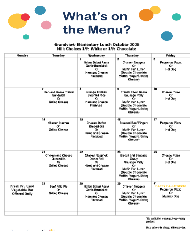 October Lunch Menu
