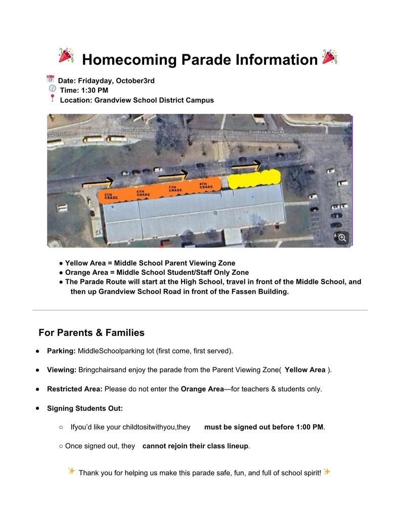 Homecoming Parade Parent Information