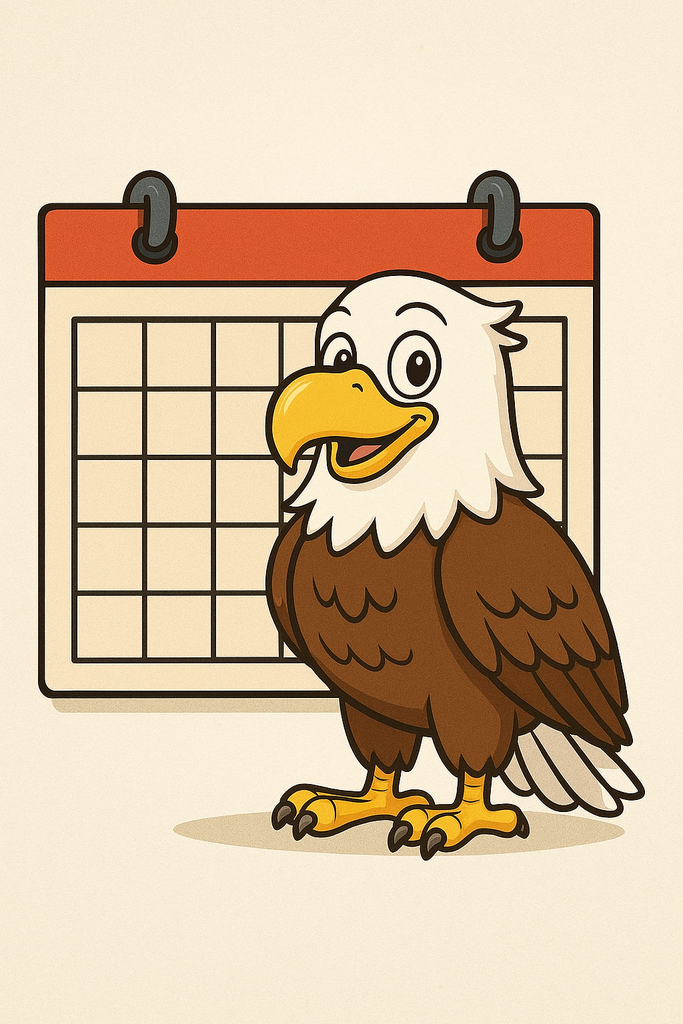 Drawn image of Eagle in front of calendar