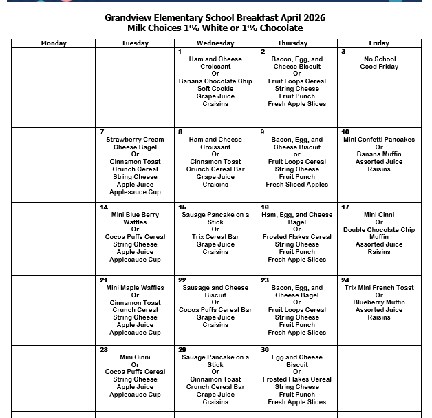 April Breakfast Menu