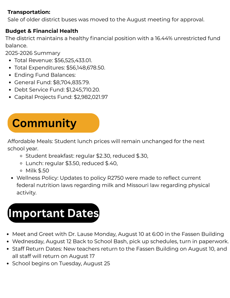 7/21/26 Grandview R-2 Board  Summary