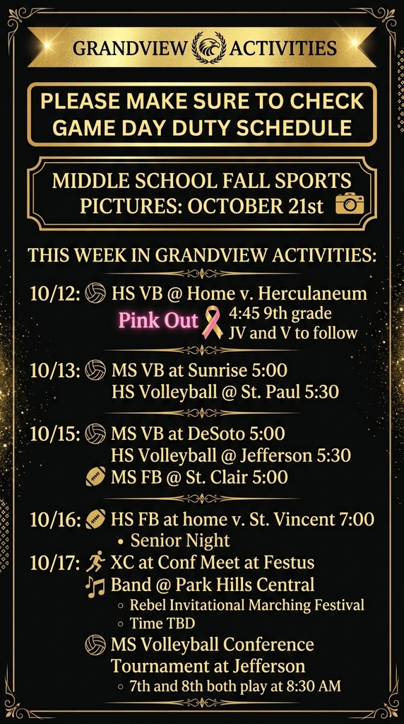 Black and Gold weekly schedule