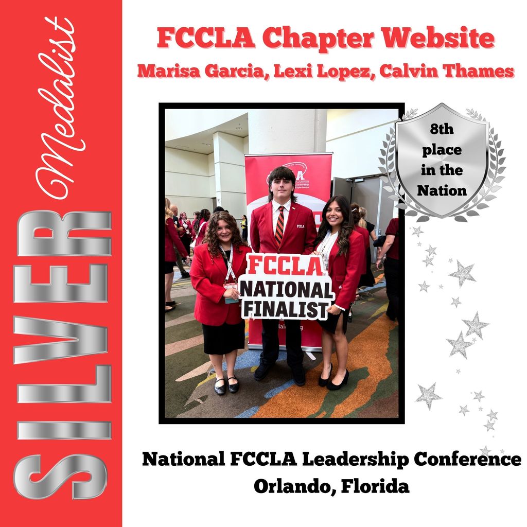 Silver medalist and 8th place team in the nation, Alexandria Lopez, Calvin Thames, and Marisa Garcia competed in the Chapter Website Event.