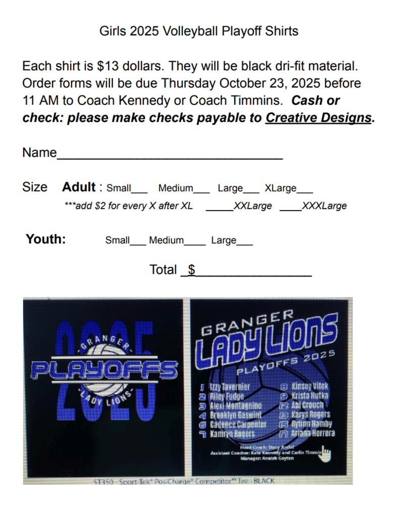 2025 Volleyball Playoff Shirts Order Form