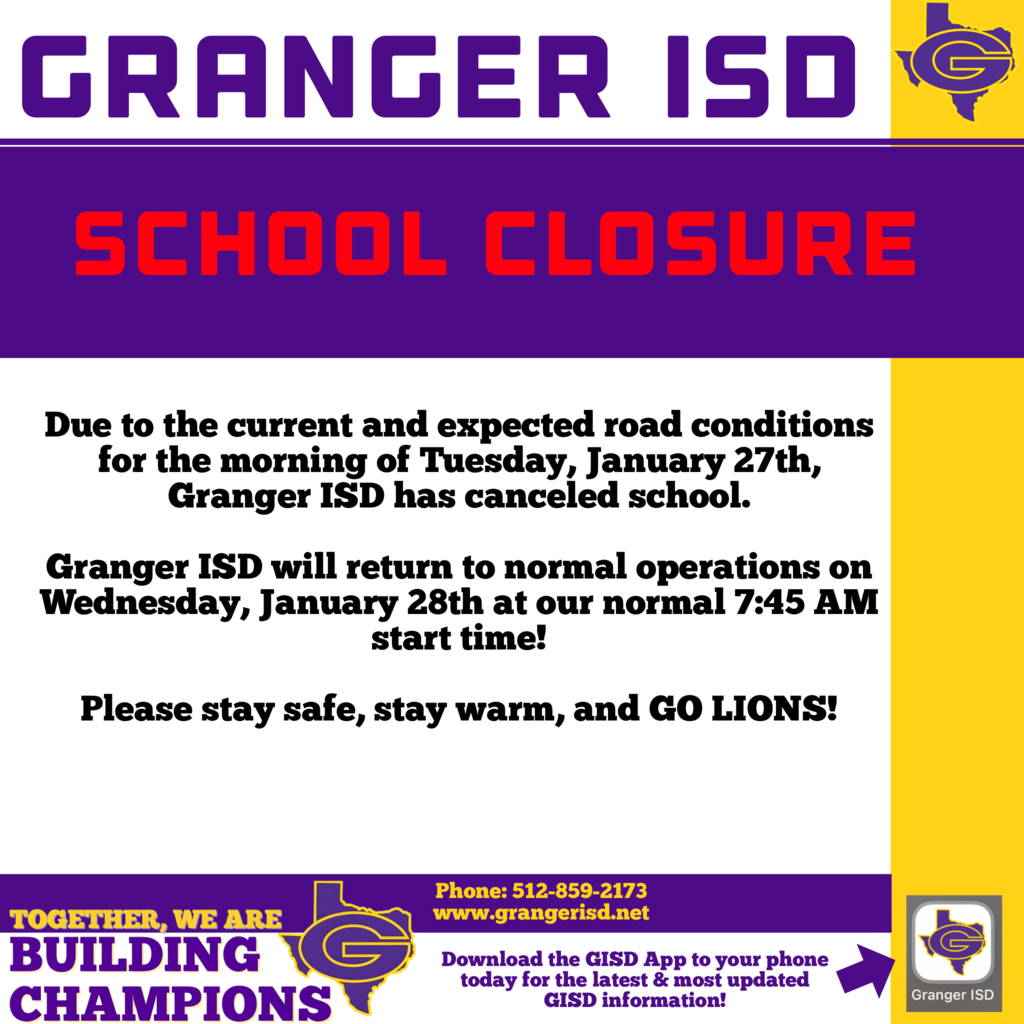 Granger ISD School Closure: Tuesday, Jan. 27