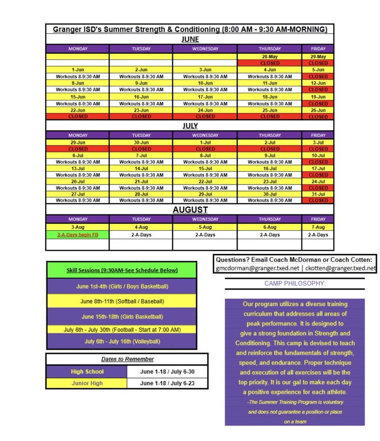 Summer workouts