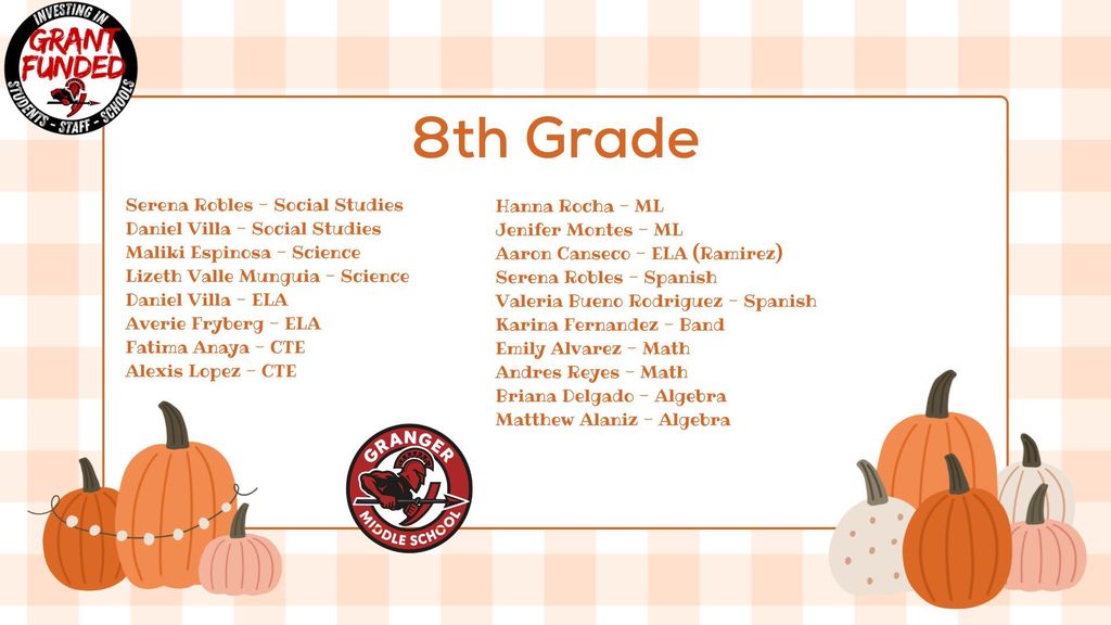 8th Grade October Students of Excellence