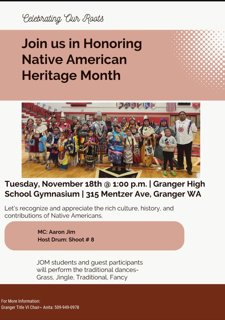 GSD Native American Heritage Month flyer, Nov 18, 2025 1PM at Granger High School 315 Menzter Ave, Granger WA 98932