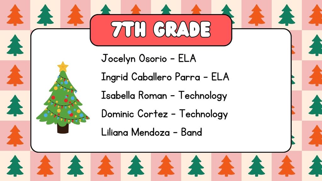 7th Grade Students of Excellence for December
