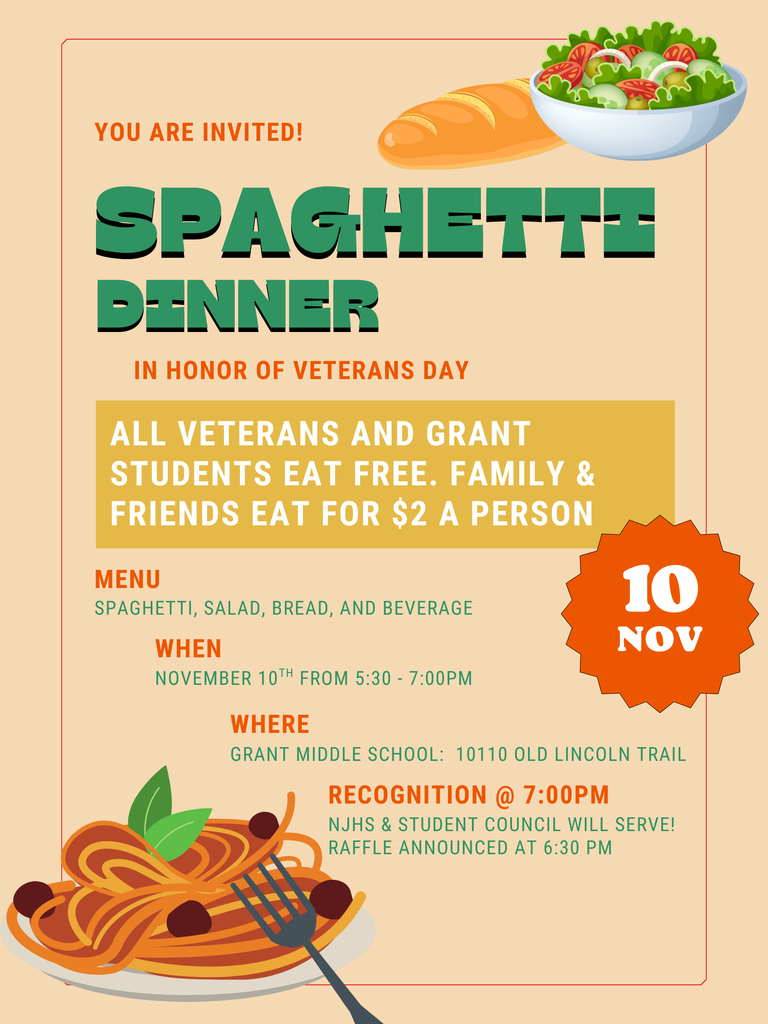 Veterans Appreciation Spaghetti Dinner Flier