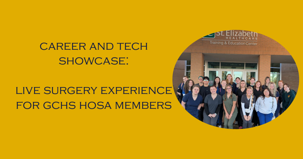 students in scrubs outside a brick building