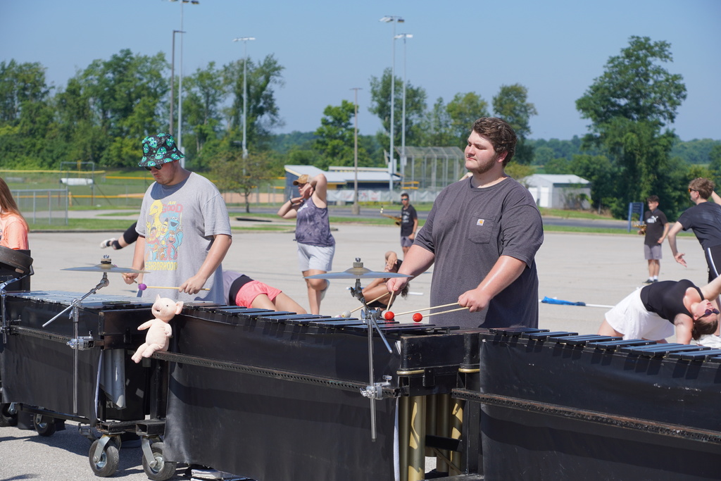 Marching band practicing percussion