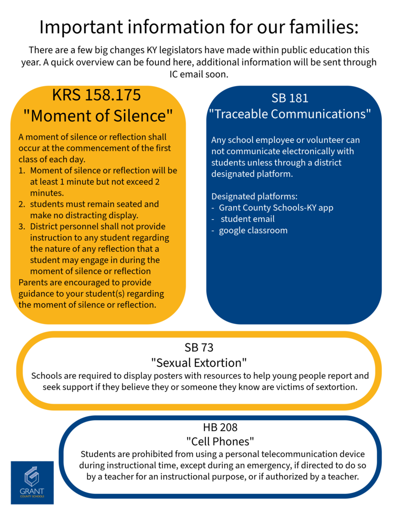 Square informational flyer with blue and gold