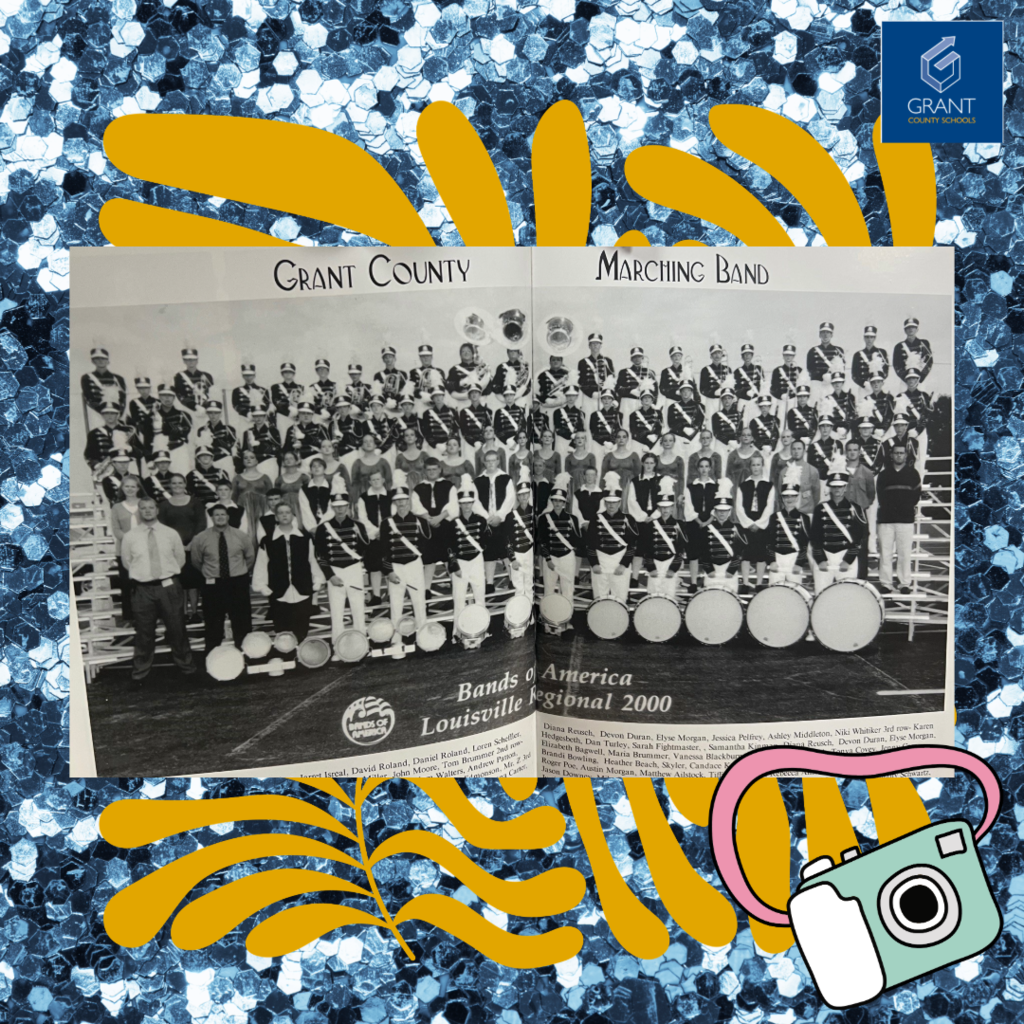 Band group photo on blue background