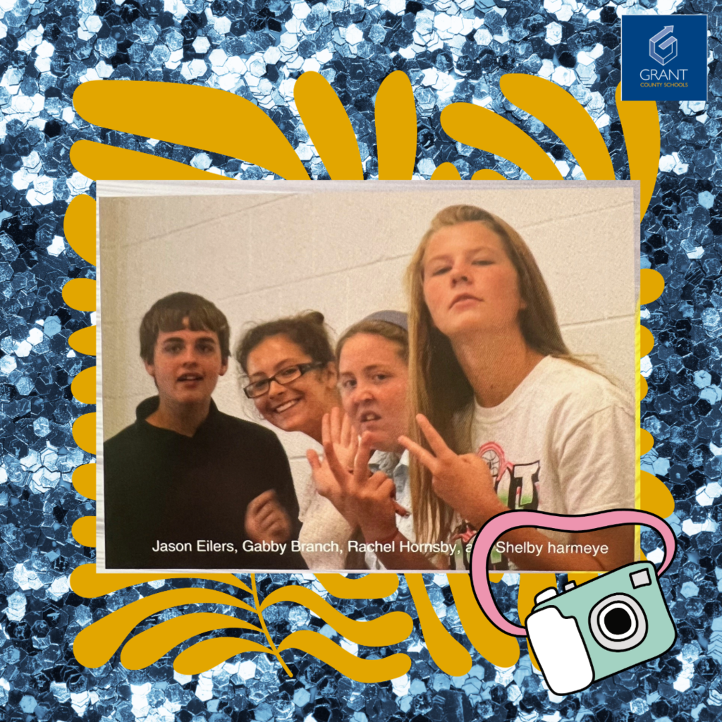 Boy, three girls, with blue background