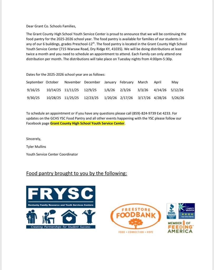 25-26 Food Pantry schedule