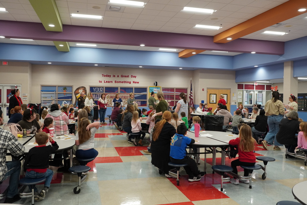 large cafeteria full of people
