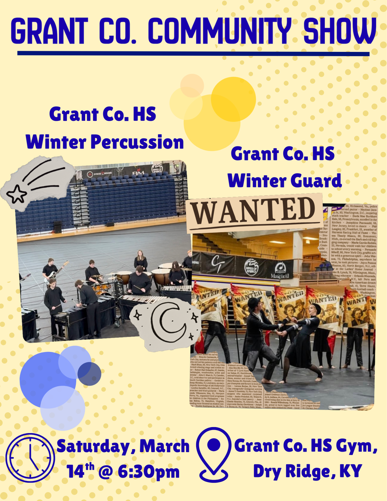 yellow, blue with photos of drum students