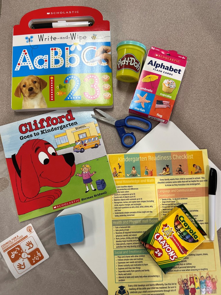 Book, alphabet cards, scissors, crayons, playdoh