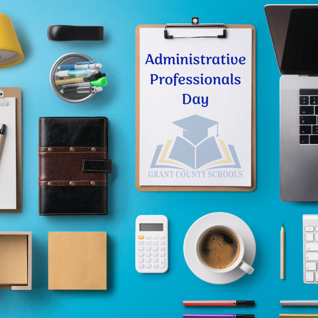 office supplies, blue background