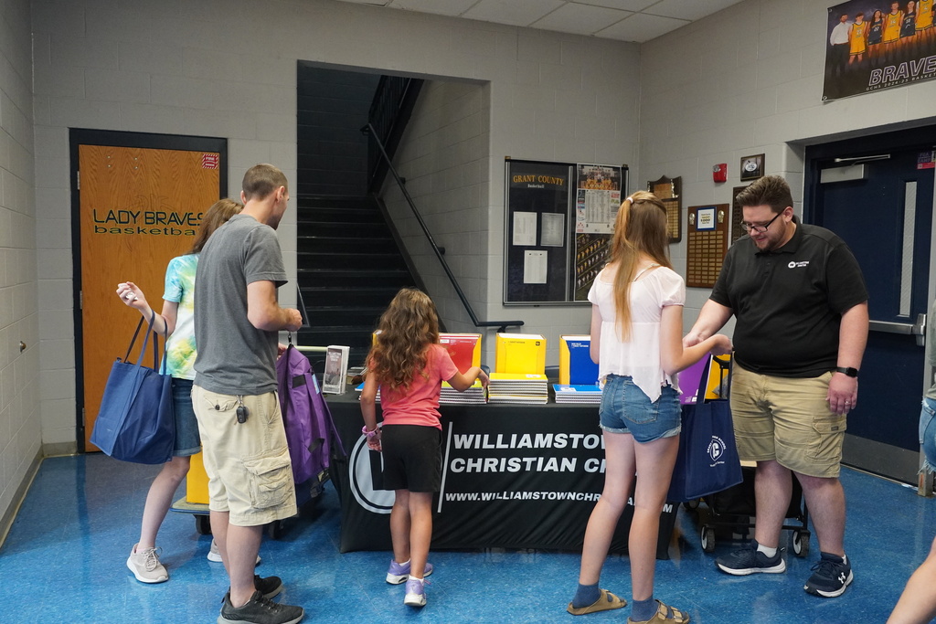 school supply event in school lobby