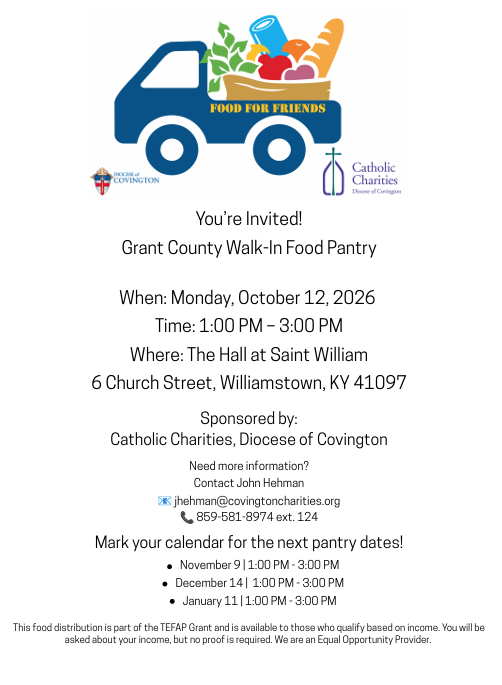 Food Pantry Flyer with little blue truck