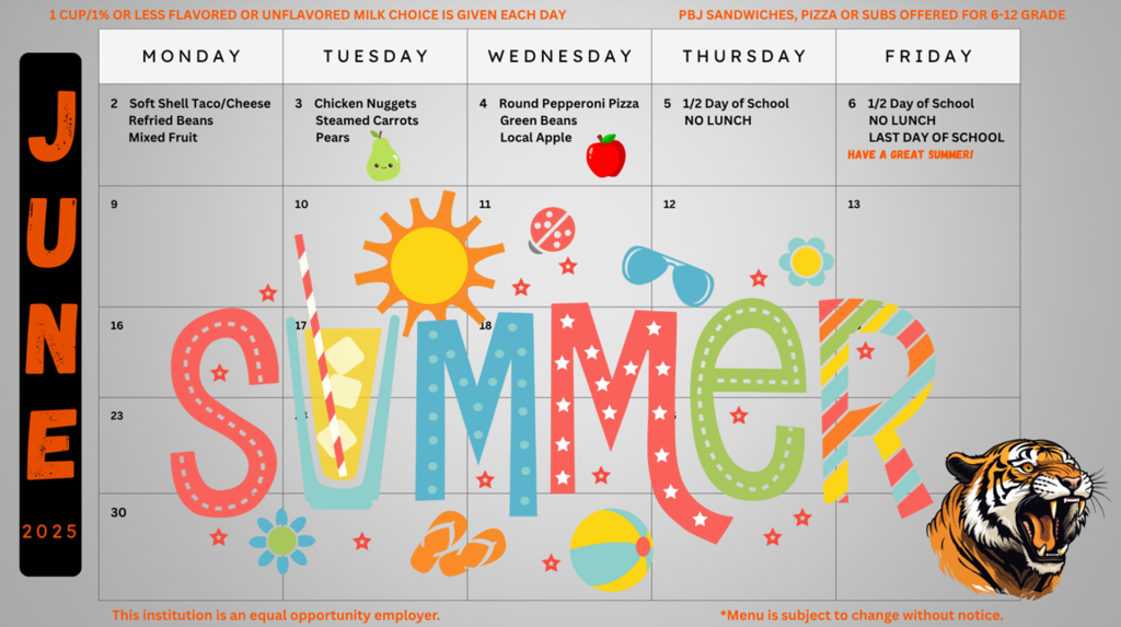 June 2025 Lunch Menu