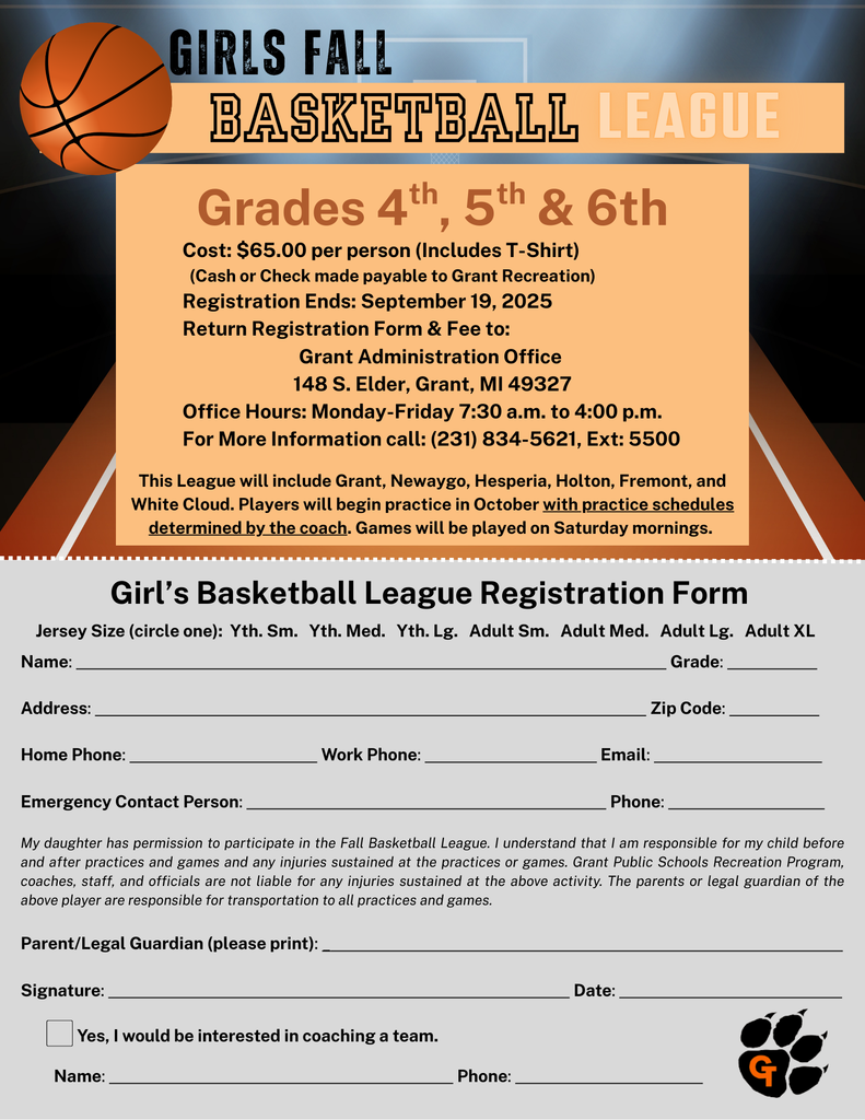 4th, 5th, & 6th Grade Girls Fall Basketball League - Sign Up Today! 