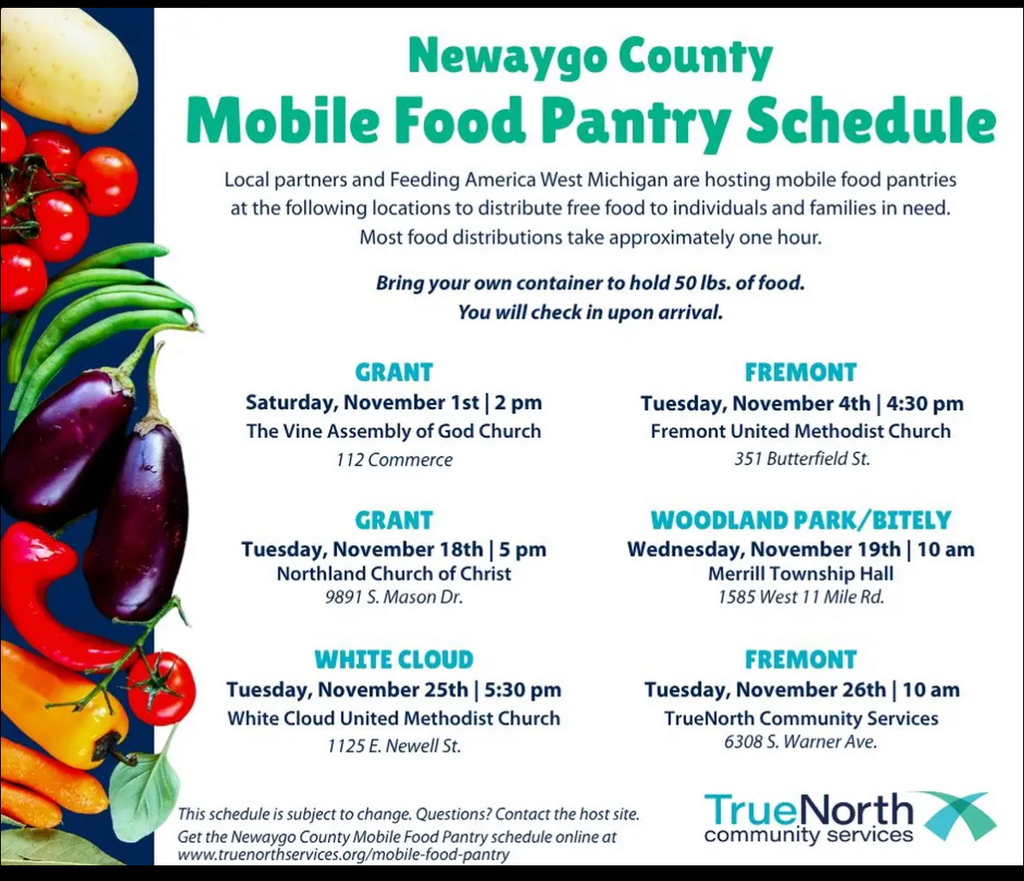Newaygo County Mobile Food Pantry Schedule 