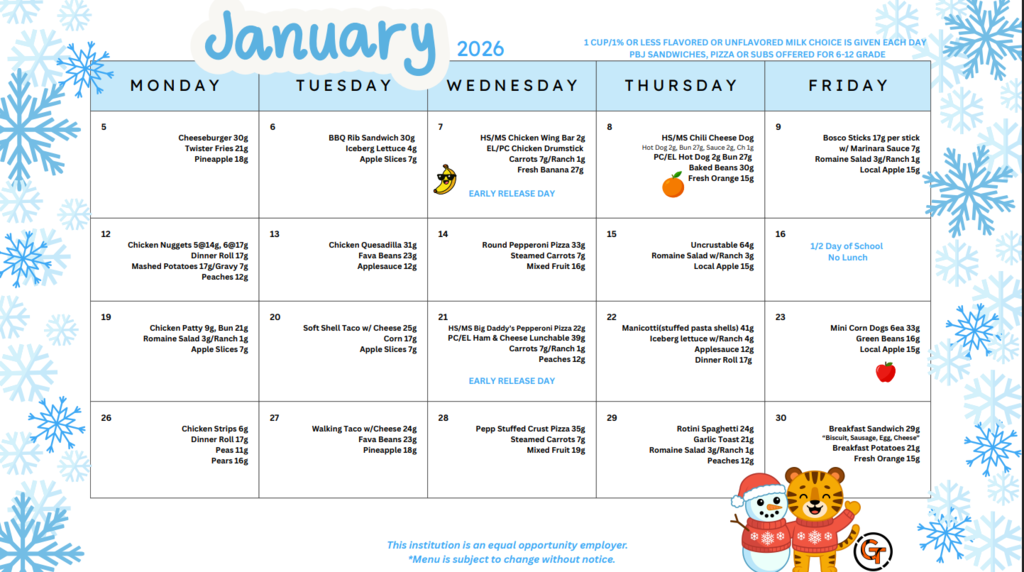 Jan 26 Lunch Menu