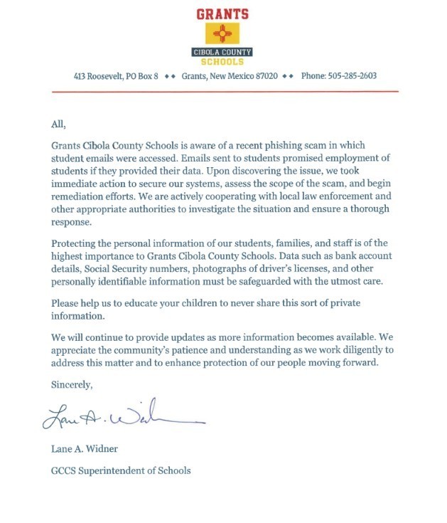 Letter from Mr. Widner