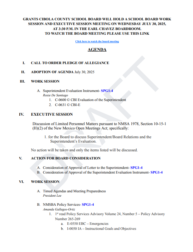 Agenda July 30, 2025
