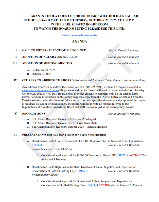Agenda Oct 21, 2025