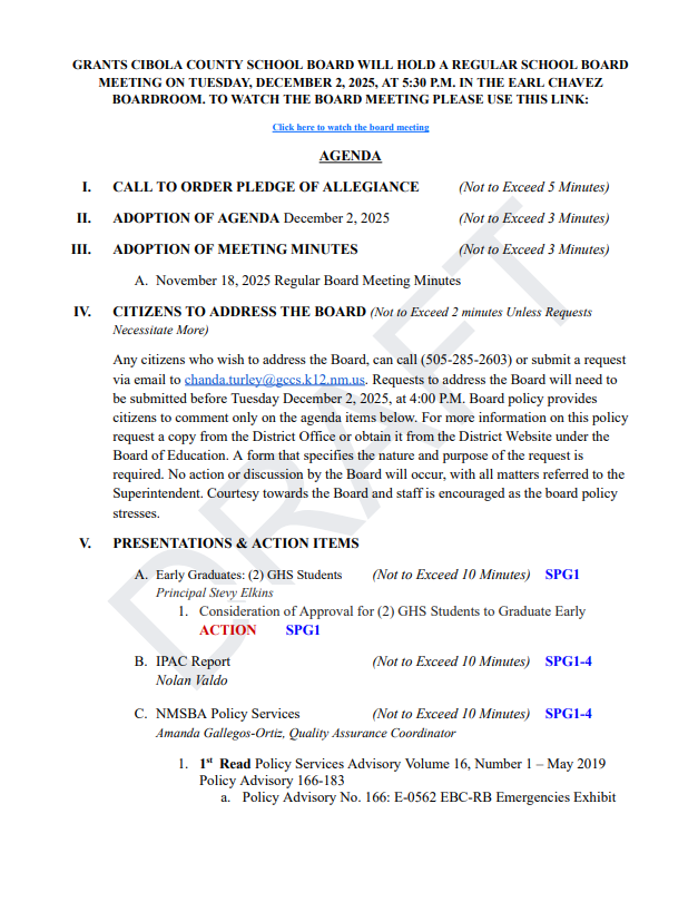 Agenda December 2, 2025