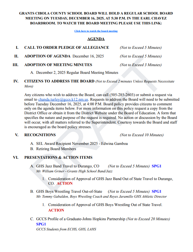 Agenda December 16, 2025