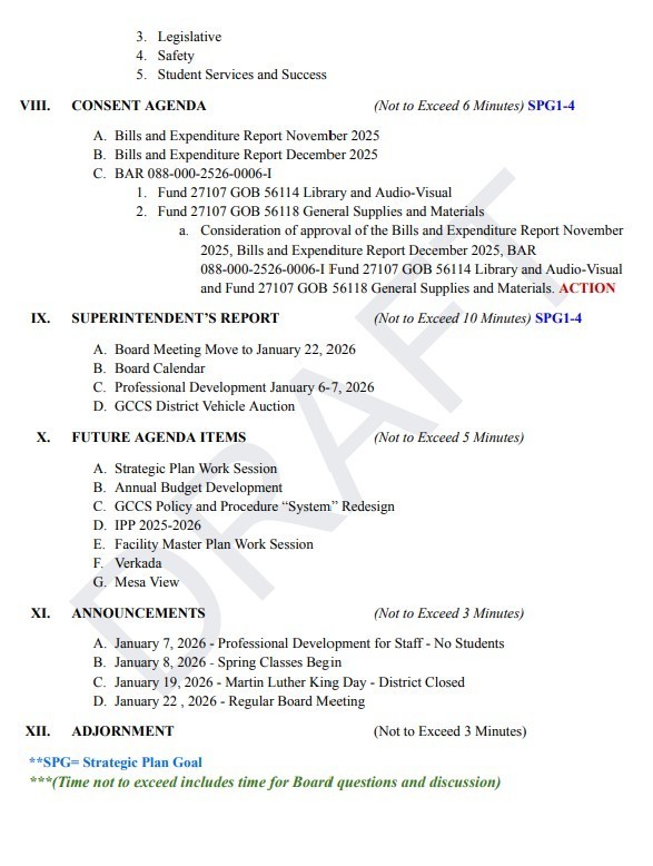 Draft Agenda January 6, 2026