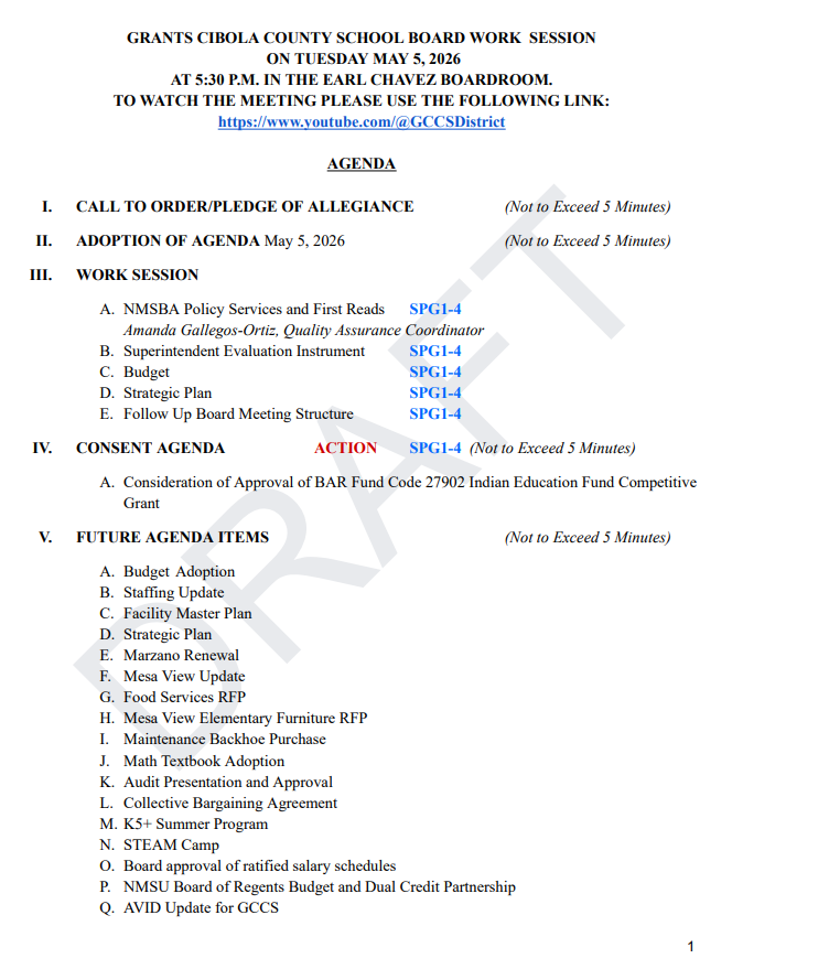 Agenda May 5, 2026