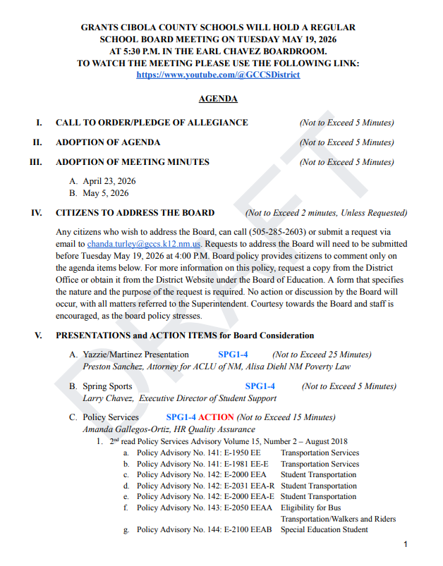 Agenda May 19, 2026