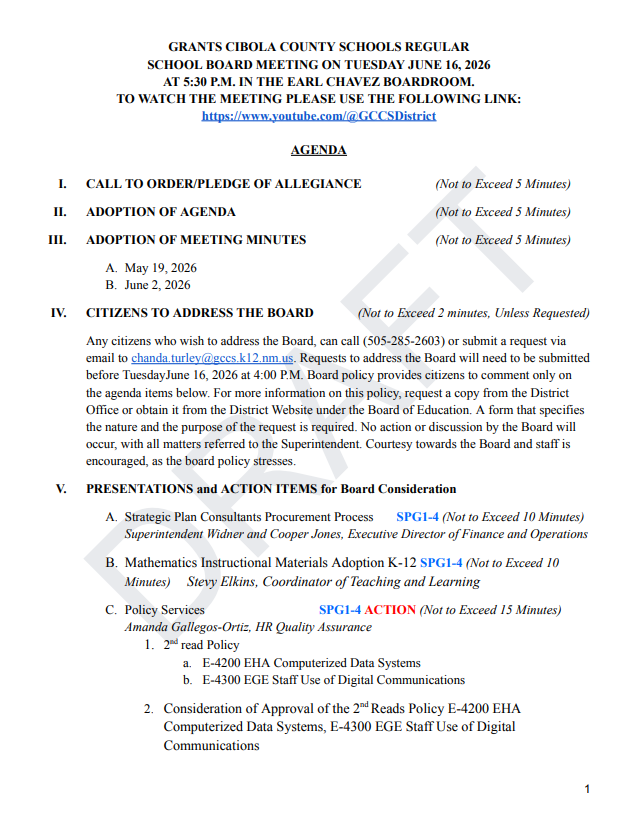 Agenda June 16, 2026