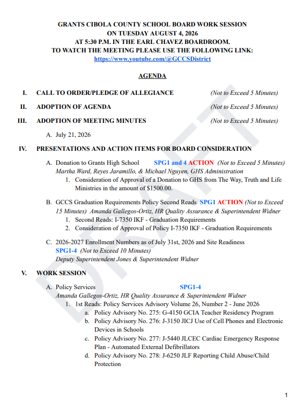 Draft Agenda August 4, 2026