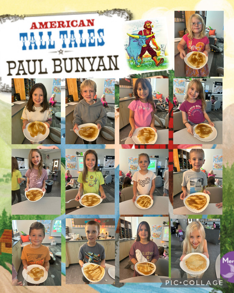 Second graders completed their Fairy Tales and Tall Tales unit and celebrated by having a “Flapjacks and Flannel” day. Students enjoyed COLOSSAL size pancakes like they read about in the story of Paul Bunyan. Although the pancakes weren't quite as big as in the story, they sure were delicious!