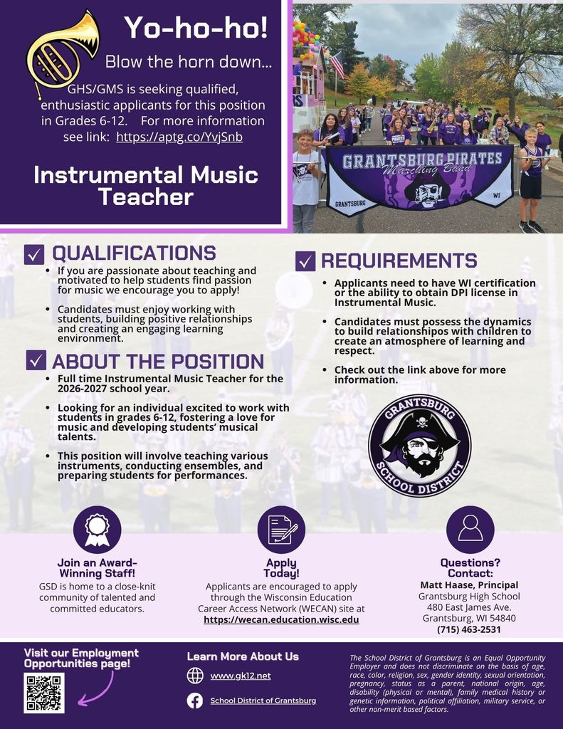 6-12 Band Teacher posting for employment