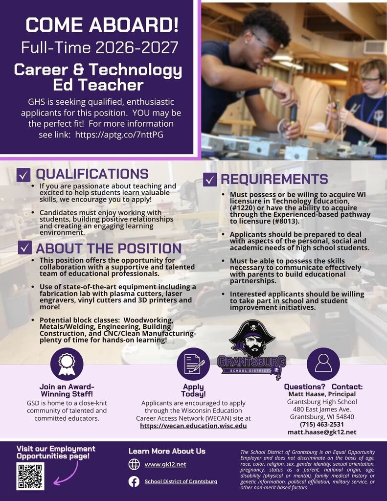Tech Ed Teacher posting 2026-2027