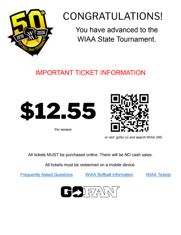 State Softball Ticket Information