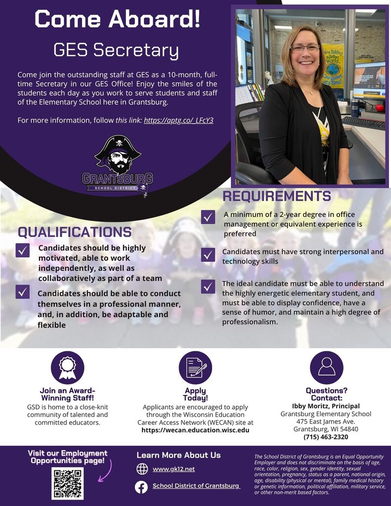 Grantsburg Elementary School Office Secretary posting
