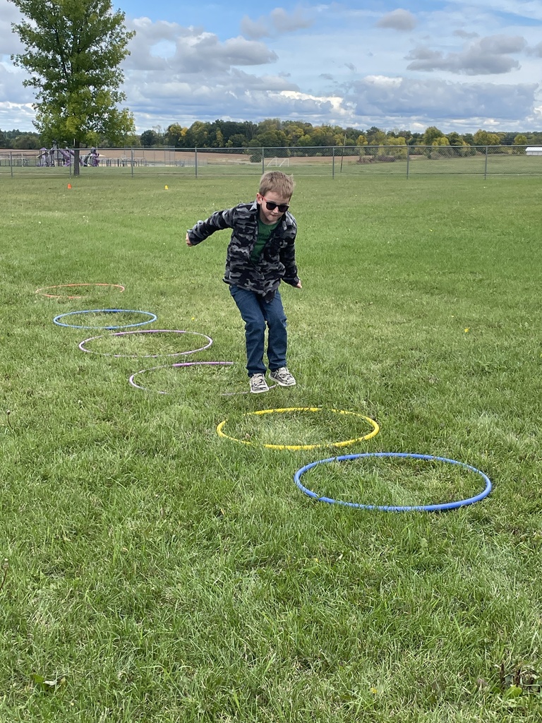 One student practices their hopping like Peter Rabbit.