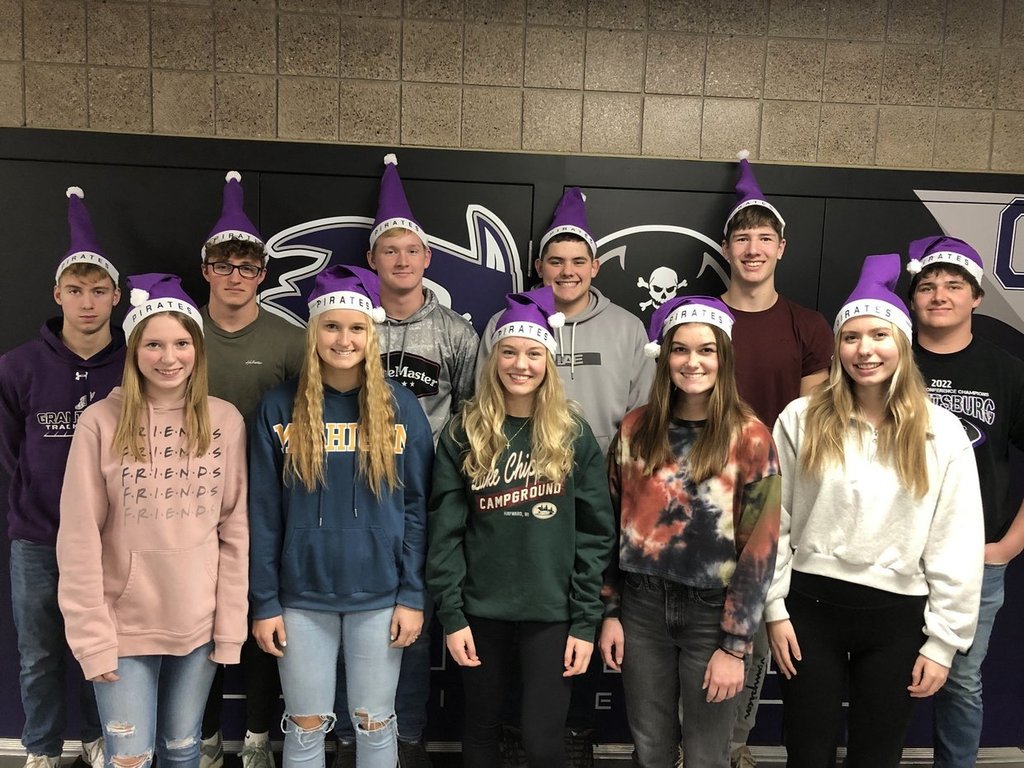 Students with Pirate Purple Santa Hats