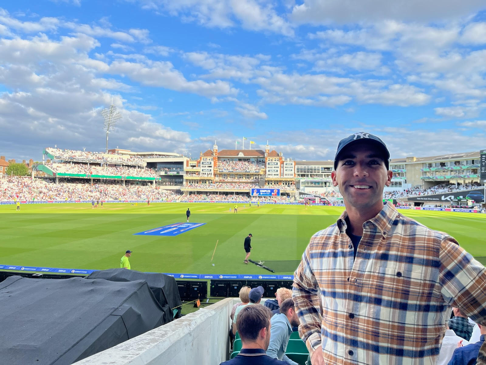Image of Teacher Mr. Rochlani  at The Oval in London for the Hundred Cricket Tournament (Aug 2025)