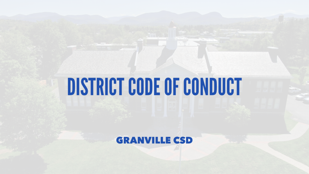 Image of High School Front Lawn with District Code of Conduct Written on It