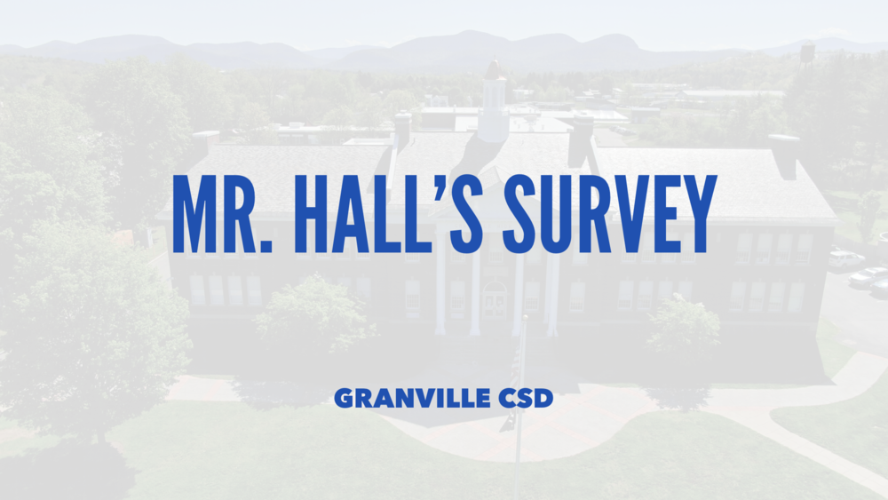 Please fill out Mr. Hall's Survey - written in blue font over a blurred image of the front of the Jr/Sr High
